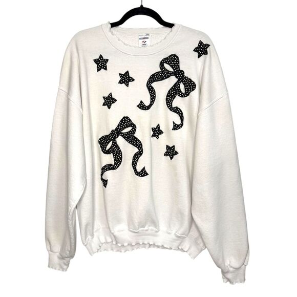 Vintage Jerzees Women’s XL Crewneck Sweatshirt Coquette Polka Dot Bows Stars 90s - Picture 1 of 8